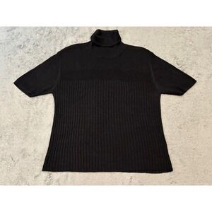 Silx 100% Silk Black Short Sleeve Turtleneck Ribbed Knit Sweater XL